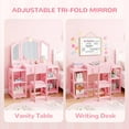 thumbnail image 6 of Matladin Kids Vanity Table and Chair Set with Tri-Fold Mirror & Stool, Extra-Wide Kids Vanity Set, Princess Dressing Table for Girls Ages 3-8, 6 of 8