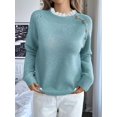 thumbnail image 5 of Women Sweaters Casual Long Sleeve Crewneck Cable Knit Oversized Crochet Sweater Pullover Tops Blue M, 5 of 9