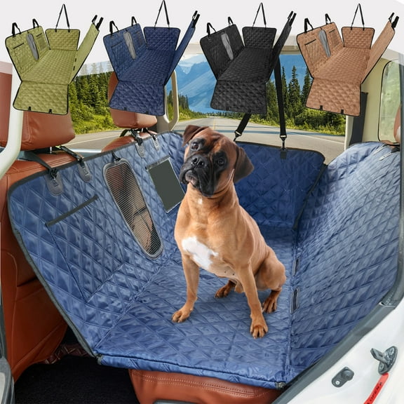 Waterproof Car Pet Mat for Back Seat | Rear Seat Cover Hammock Style with Side Flaps | Scratch-Resistant Twill | Fits SUVs,Trucks,Cars | Easy Clean | 53.9x24.4x22.4 in | Black,Green,Brown,Blue