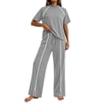 thumbnail image 4 of Dazajoo Womens Two Piece Track Suit Crew Neck Short Sleeve Tops Matching Drawstring Waist Wide Leg Pants with Pockets Casual Outdoor Lounge Sets,Gray,XL, 4 of 7