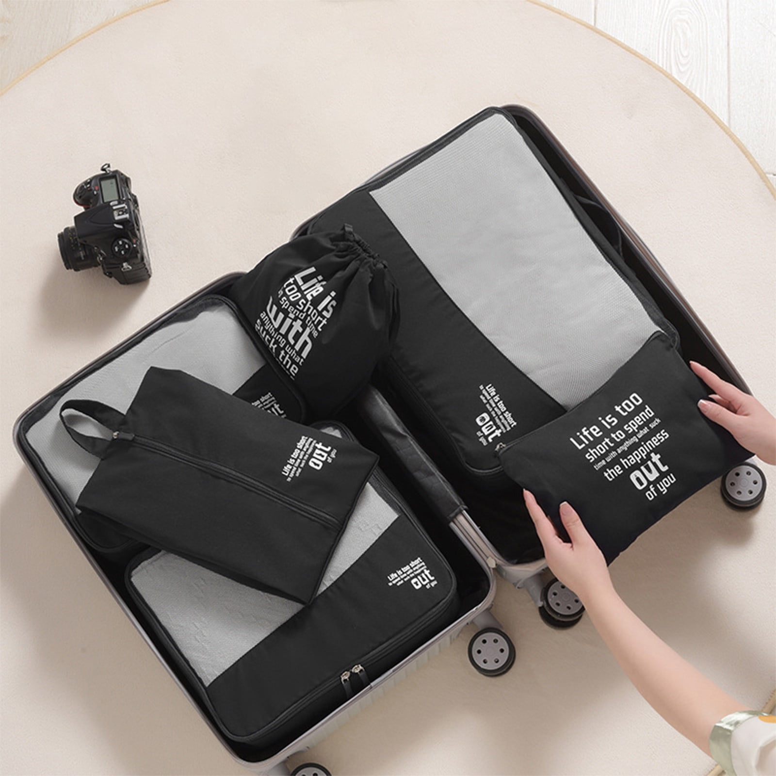 Qholemyo Closet Organizers And Storage 6 Pieces Fabric Travel Luggage Cubes Multi Functional Accessory Storage Bags