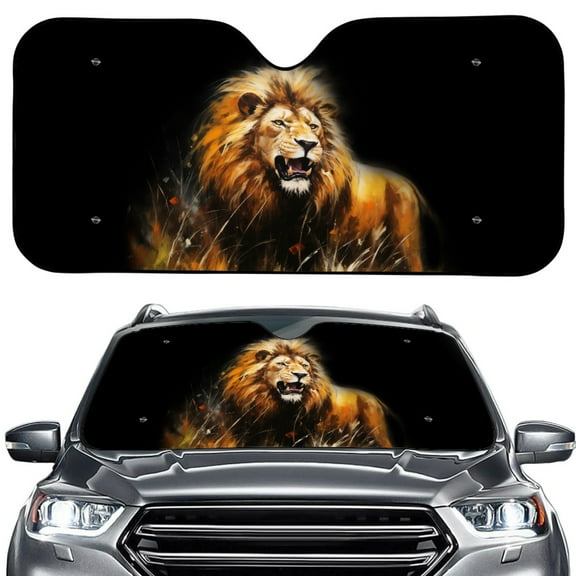 Xoenoiee Vintage Wildlife Lion Pattern Sunshade for Car Windshield Sun Visor Reflective Sun Blocker Vehicle Interior Shade Universal Fits Sedans, SUVs, Truck, 57.1x27.4 inches