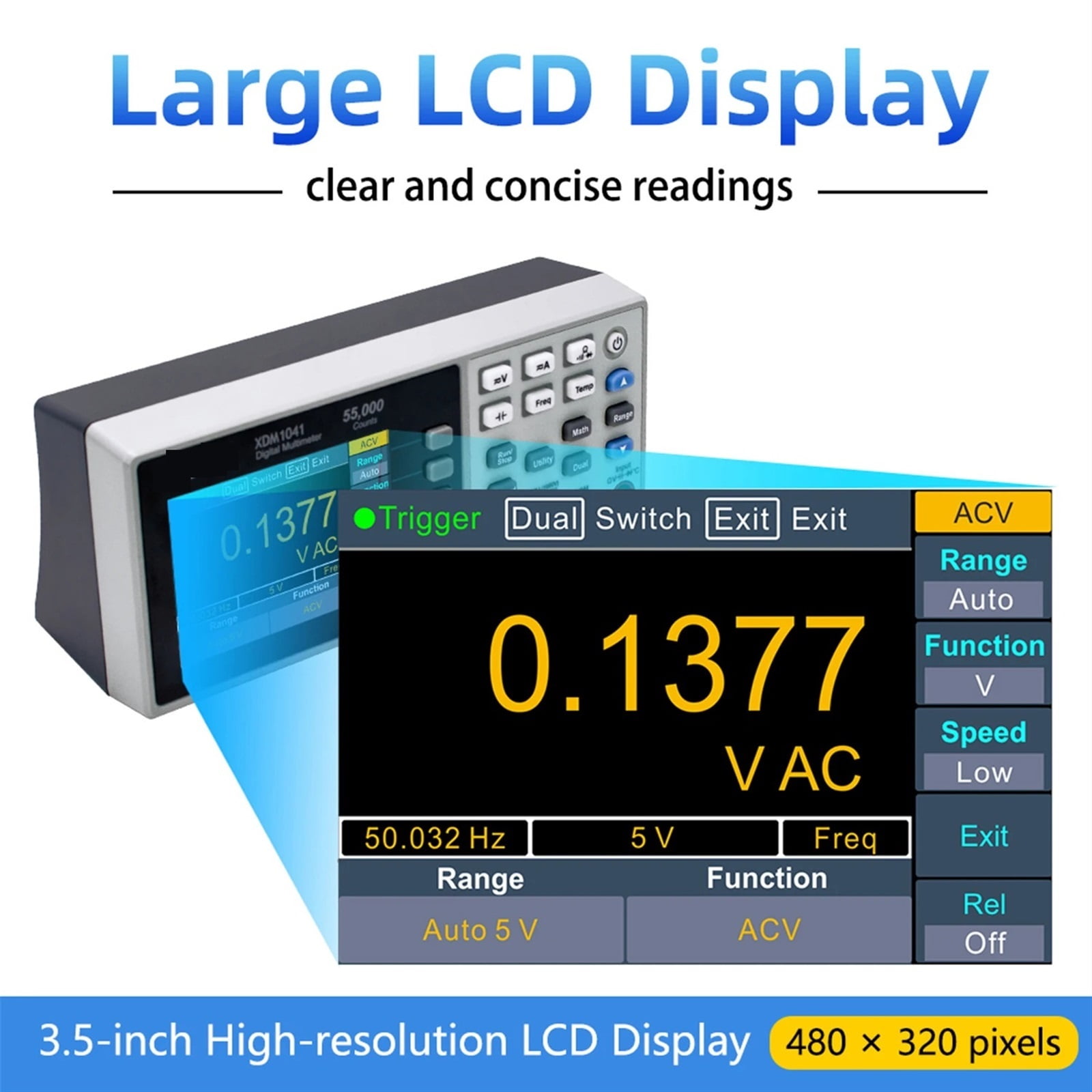 XDM1041 XDM1241 Bench Digital Multimeter 55000 Counts True RMS 3.5" LCD Current Voltmeter Temperature Desktop Multimeters ,Versatile Measurement