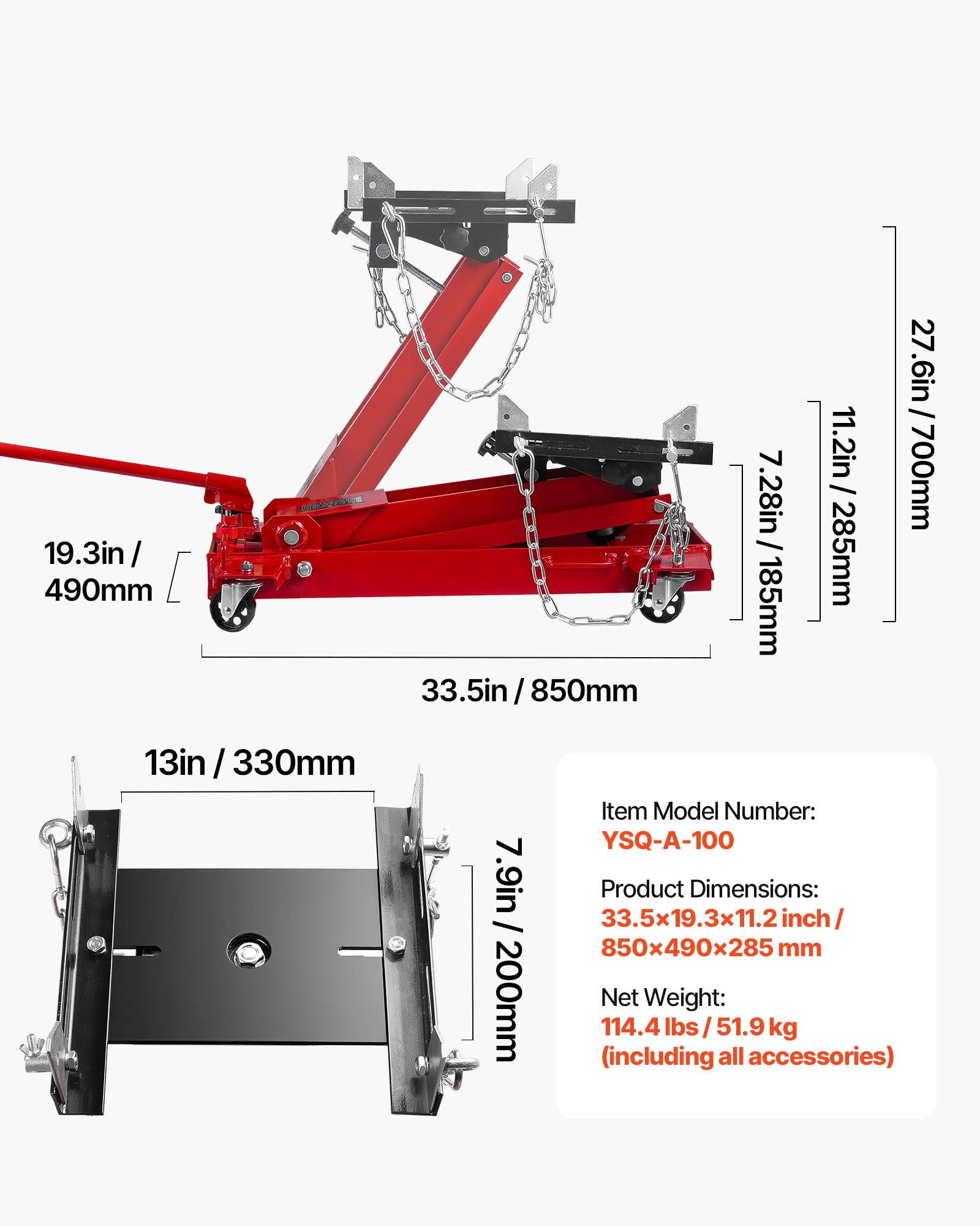 VEVOR Low Profile Floor Jack, 2200 lbs / 1 Ton Lifting Capacity Telescoping Transmission Floor Jack, 7.28-27.6 in Lifting Height, Flexible 360° Swivel wheels, Heavy-Duty Lift Hoist for Garage/Shop