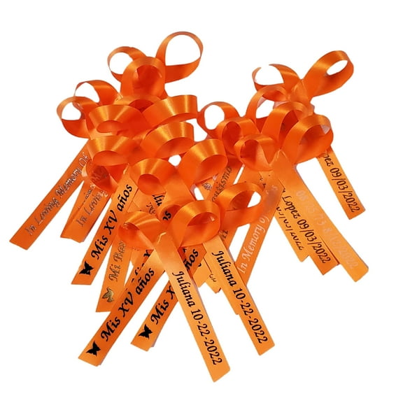 Personalized Ribbons Baby Bridal Shower Wedding Favors Custom Made Orange Bows with Name