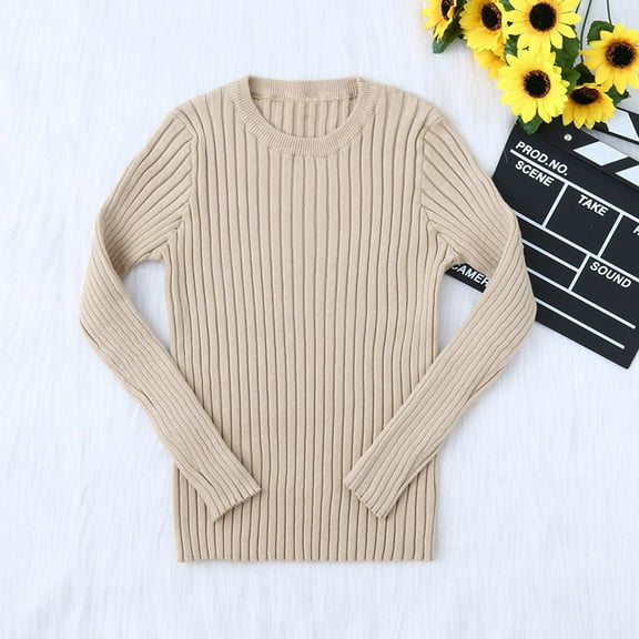 Kayannuo Baby Girl Clothes Long Sleeve Fall Winter Toddler Kids Baby Girls Ribbed Knit Sweater Soft Solid Warm Sweater Pullover,Khaki