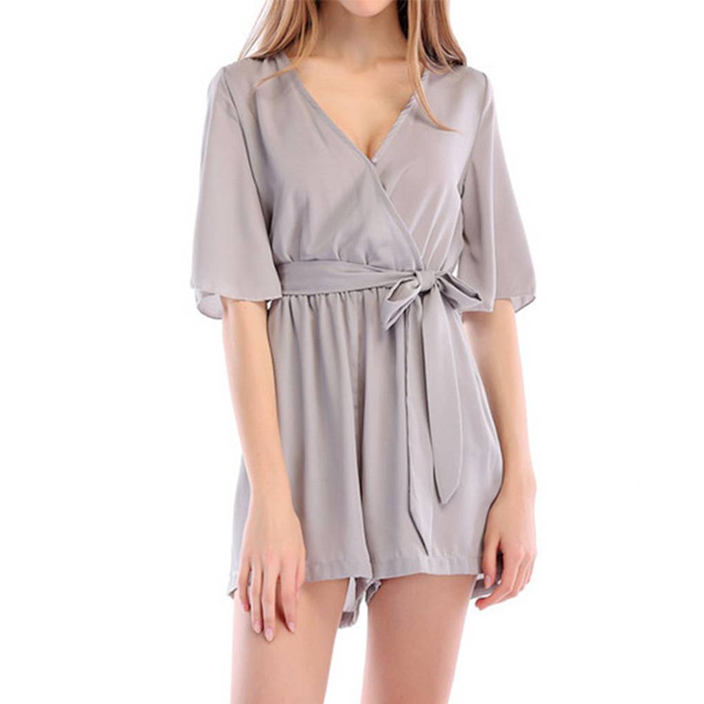 plunge neck chiffon romper