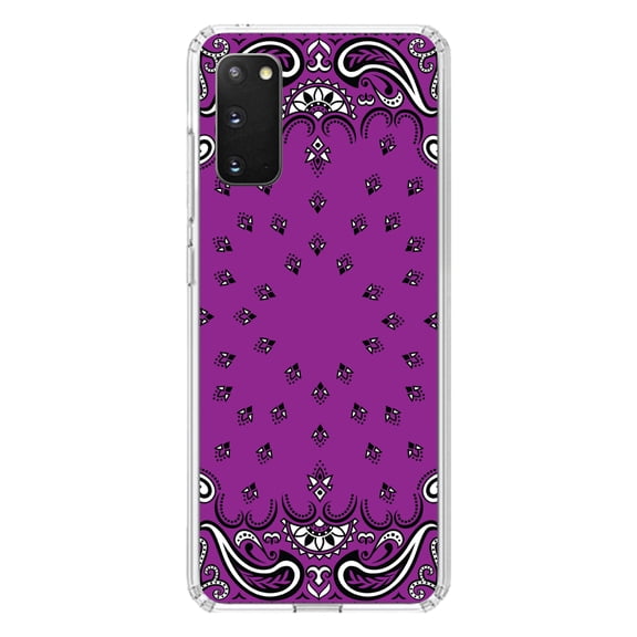 DistinctInk Clear Shockproof Hybrid Case for Galaxy S20 ULTRA / 5G (6.9" Screen) - TPU Bumper, Acrylic Back, Tempered Glass Screen Protector - Bandana Print - Purple, Black, White