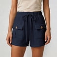 thumbnail image 5 of Rggeeun Women'S Shorts Solid Color Elastic High Waist Cargo Soft Mid-Rise Loose Fit Straight Leg With Side Plus Pockets & Adjustable Tie For Summer Baseball Elegant Hot Pants,Blue,L, 5 of 6