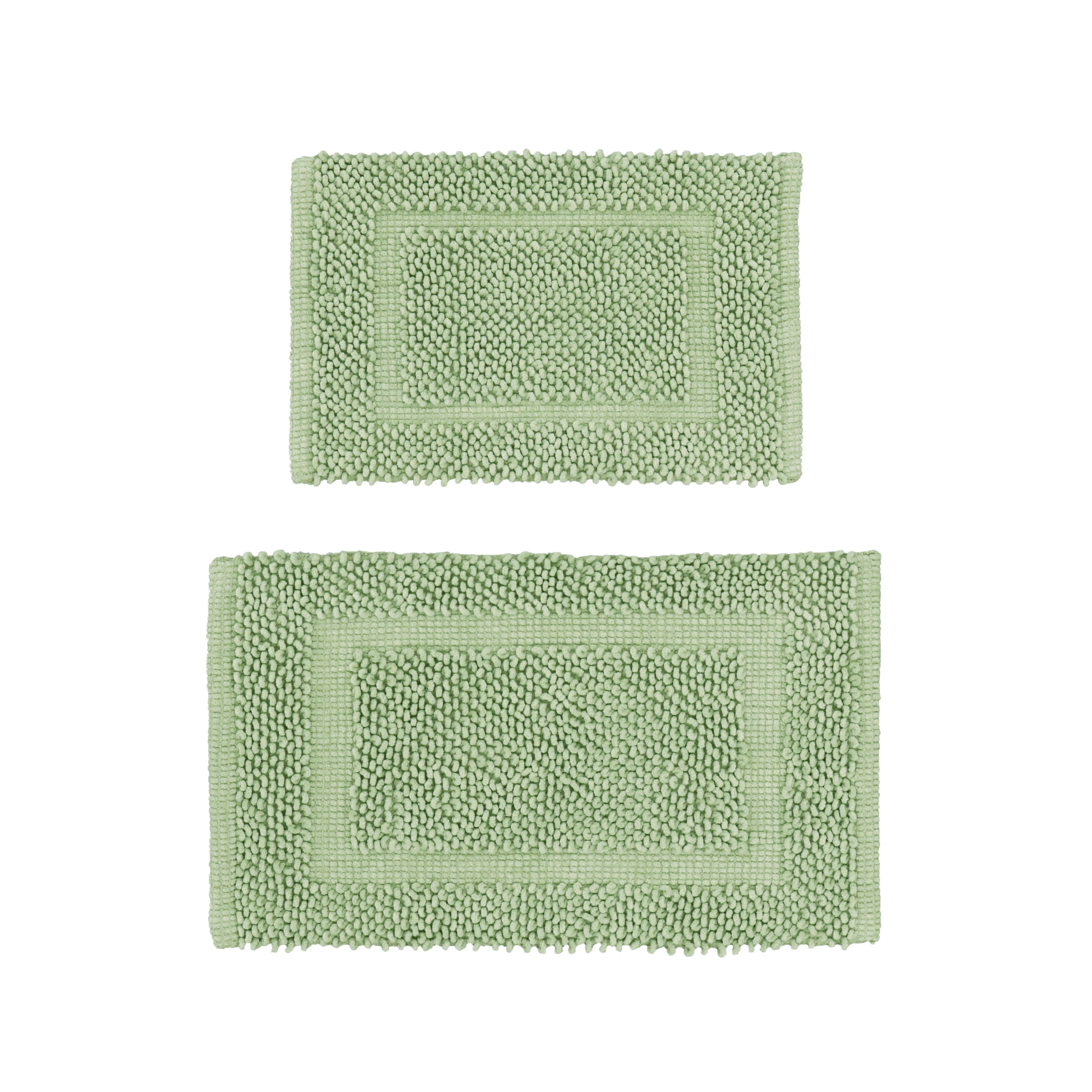 Jean Pierre New York Sophie Border 100% Cotton Non-Slip Bath Mat Set - Sage Green - 17x24/20x32