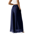 thumbnail image 4 of MLDRA Womens Dress Pants Palazzo Wide Leg Beach Trouser Chiffon Elastic Waist Culottes with Pockets Blue Size L, 4 of 6