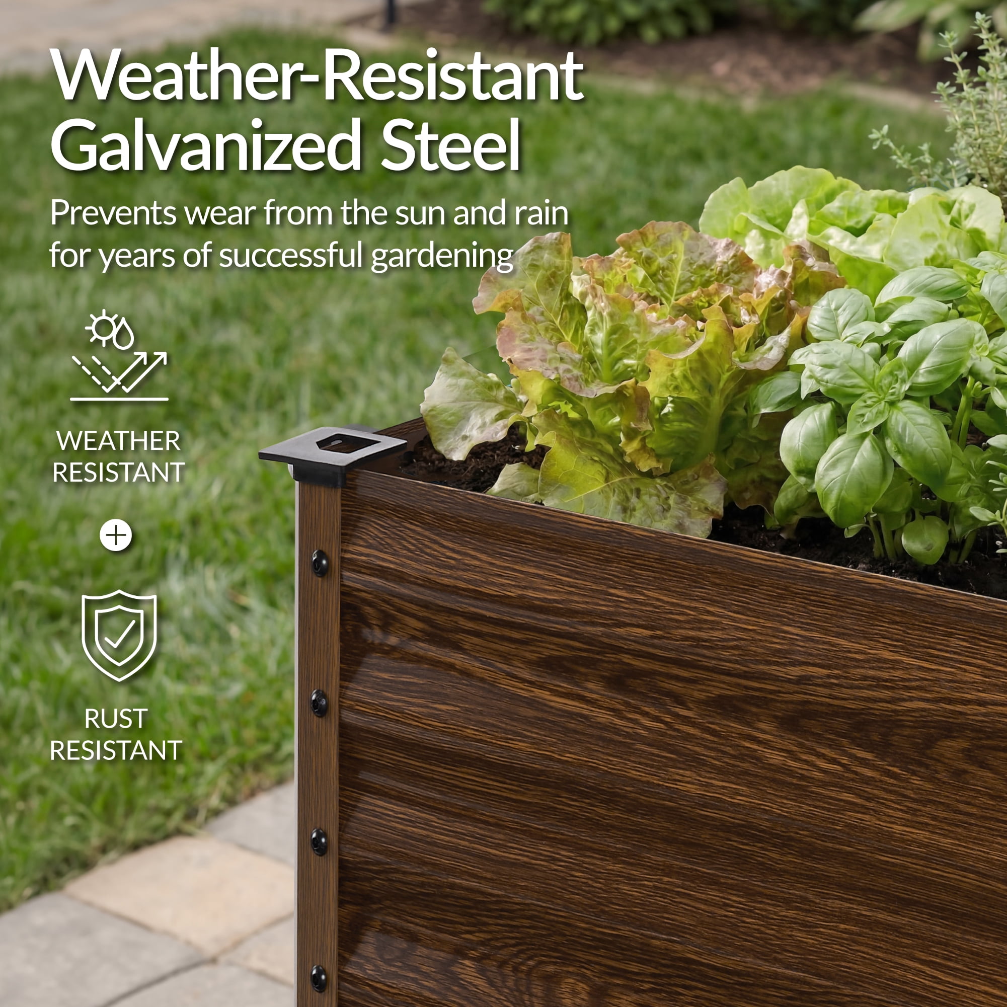 Best Choice Products 48x24x30in Elevated Galvanized Metal Garden Bed w/ Corner Protectors - Dark Brown Wood Grain