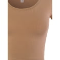 thumbnail image 4 of A2Y Women's Basic Ribbed Short Sleeve Rayon Crew Neck Fitted Crop Top Tee Mocha Latte L, 4 of 5