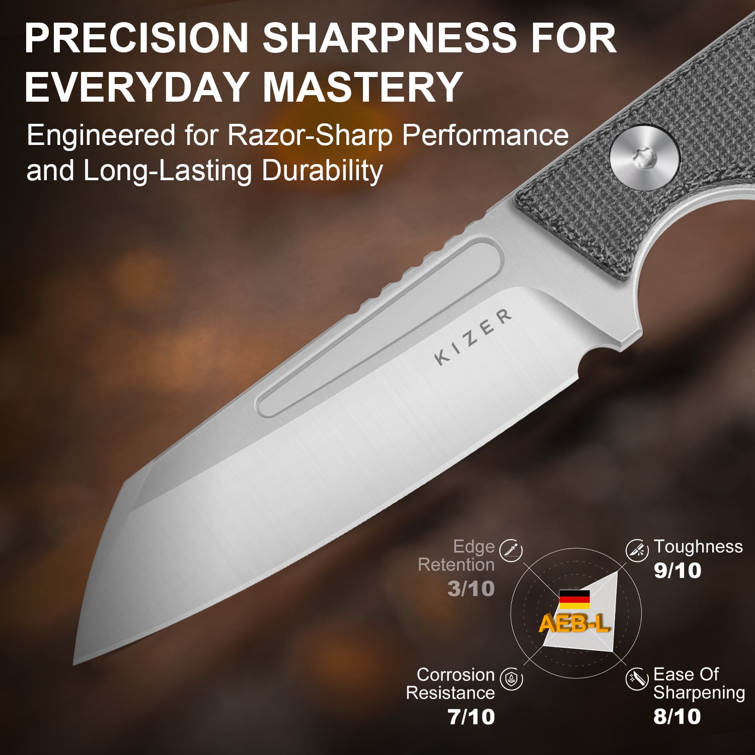 Kizer Phasmids EDC Fixed Knife AEB-L Blade Micarta Handle With Sheath 1079A3 Camping Lightweight