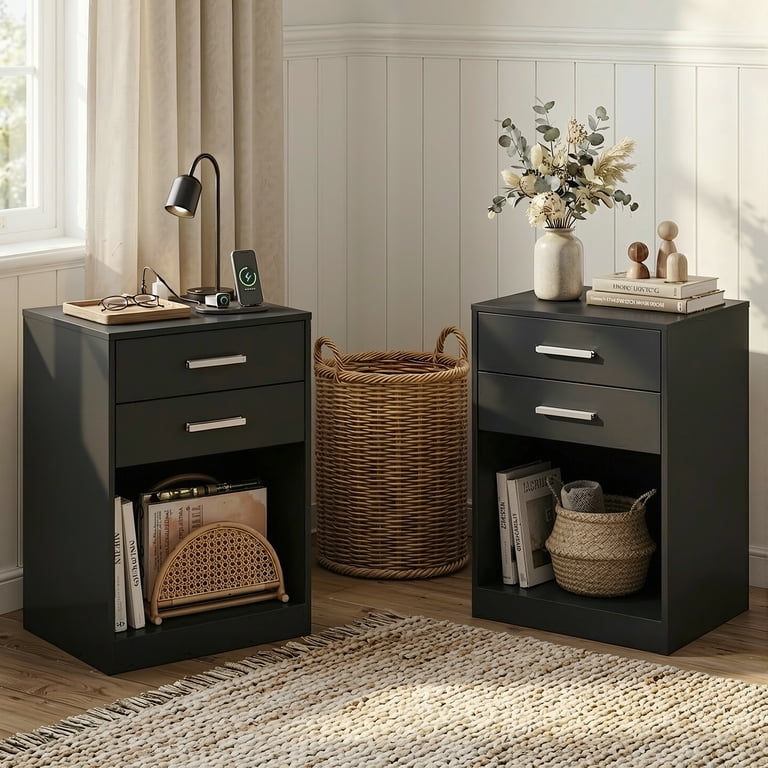 Galaxhero Nightstand Set of 2 with Charging, Black photo 4