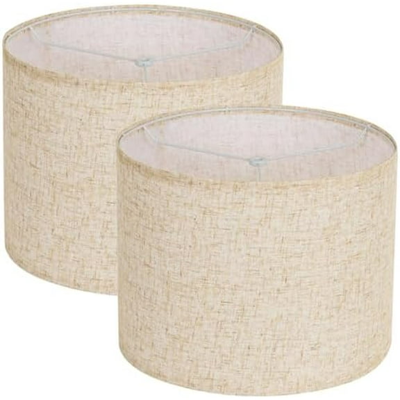 Beige Lamp shades Set of 2, Large Linen Drum Lampshades, 13" Top x 13" Bottom x 10" High Lamp Shade, Replacement Lampshades for Table and Floor Lamps, Pendant Light, Handcrafted, Easy Assembly