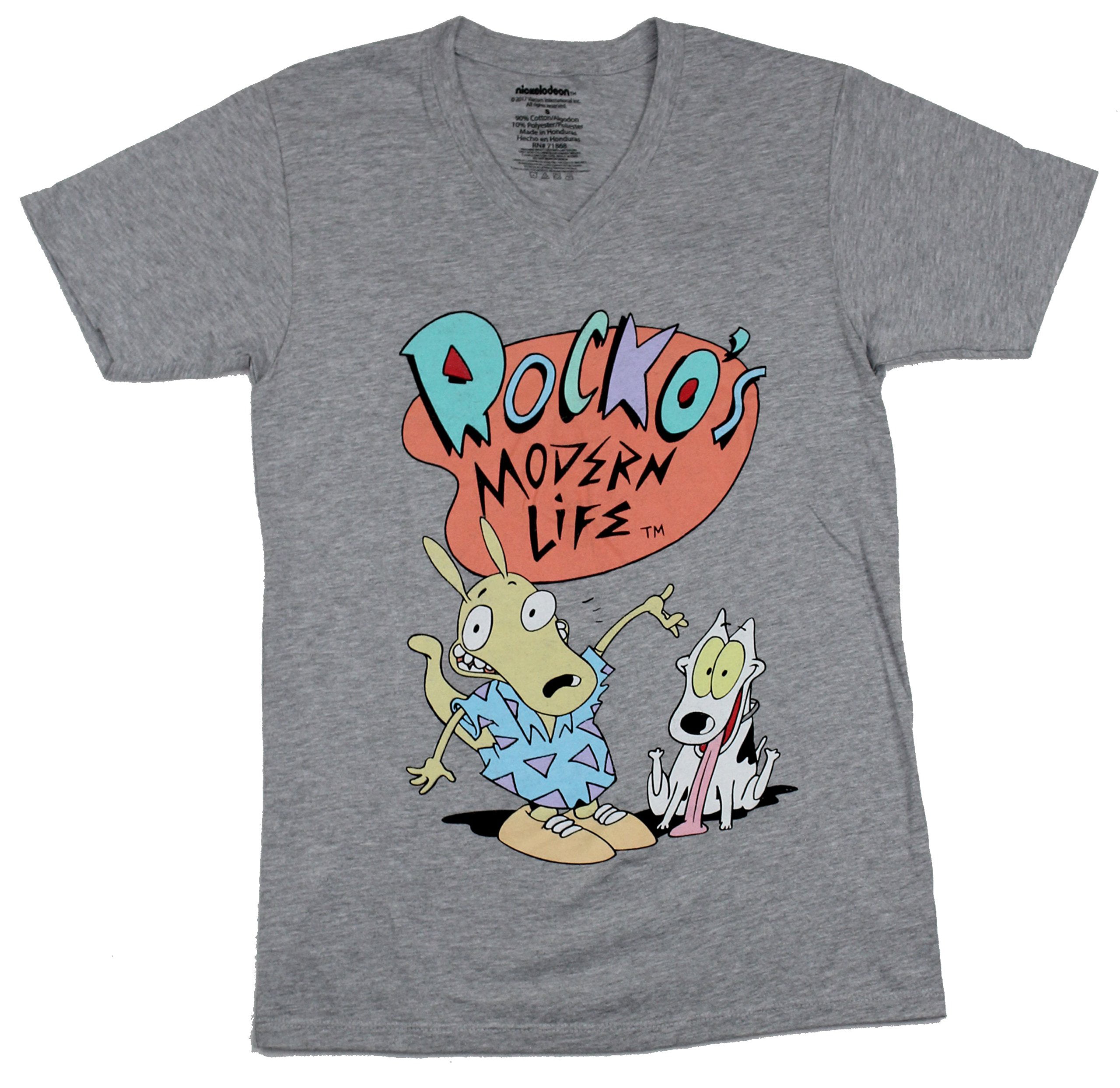 Rocko's Modern Life V Neck Mens T-Shirt - Rocko And Gang Logo Image ...