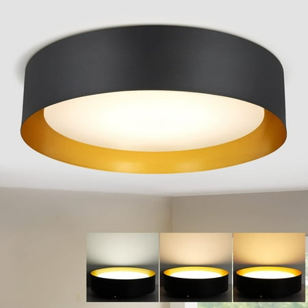 

30W Dimmable LED Flush Mount Ceiling Light 15inch Modern Close to Ceiling Light Fixture for Bedroom Living Room Kitchen Lighting Matte Black with Gold Inside 3000K-5000K Color Changeable