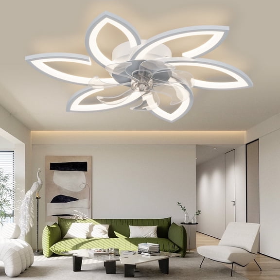 RRBEST LED Ceiling Fan with Light,Modern Dimmable  Fan,Silent Fan with Remote Control and APP Control（6 Petals）