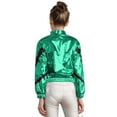 thumbnail image 4 of YONGHS Kids Girls Metallic Bomber Jacket Coat Zipper Hip Hop Jazz Modern Dance Top Outerwear Green 12, 4 of 7