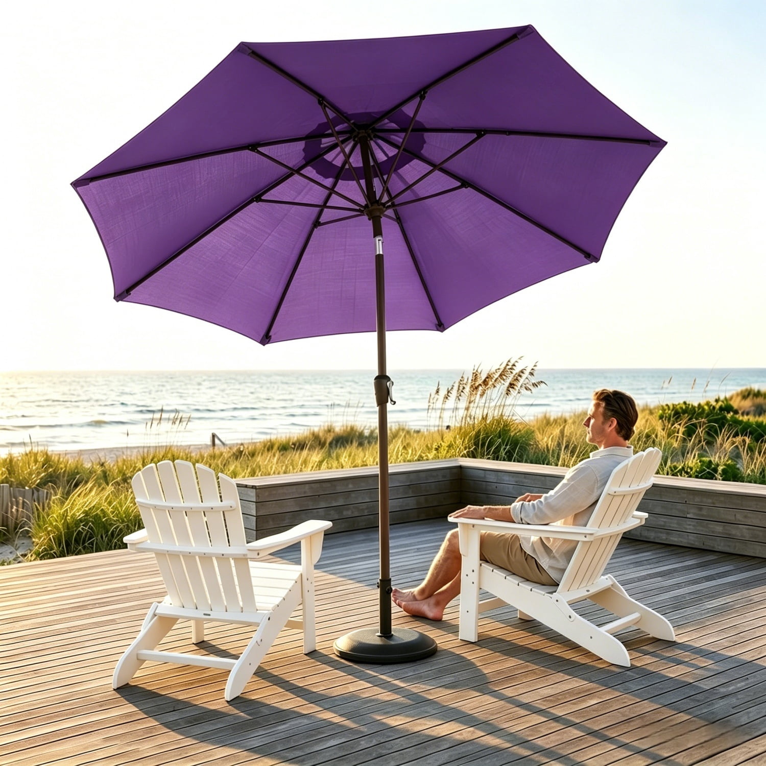 Pipopa 9FT Outdoor Patio Umbrella with Push Button Tiltand Crank, Ourdoor Market Leisure Umbrella for Beach, Garden, Yard, Home, Pool, Purple