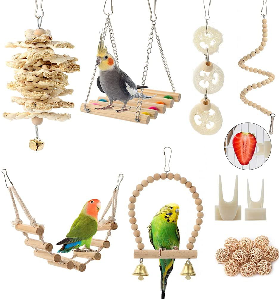 Bird Parrot Toys Ladders Swing Chewing Toys Hanging Pet Bird Cage Accessories Hammock Swing Toy for Small Parakeets Cockatiels Lovebirds Macaws Lovebirds Conures Finches 