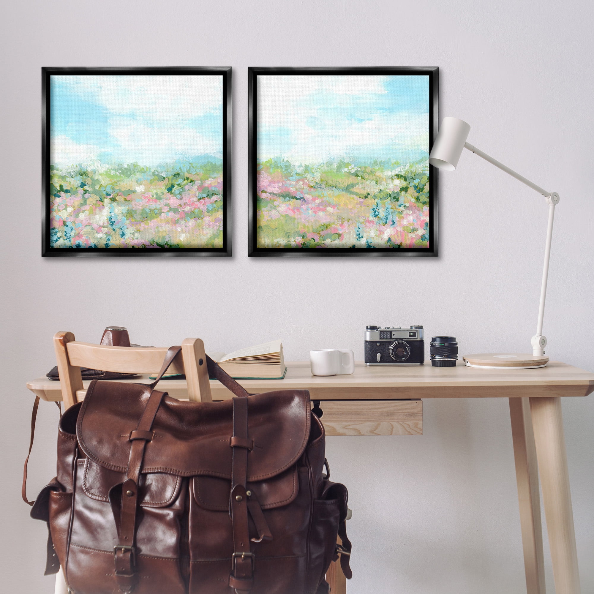 Stupell Industries Abstract Cottage Meadow Landscape Painting Black Floater Framed Canvas Art Print Wall Art, 25 x 25, Set of 2