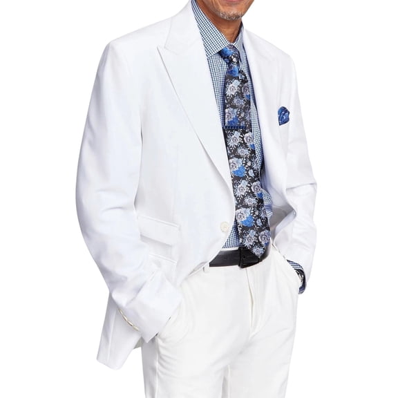 Tayion Mens Classic Fit Linen Suit Jacket White Herringbone 42L