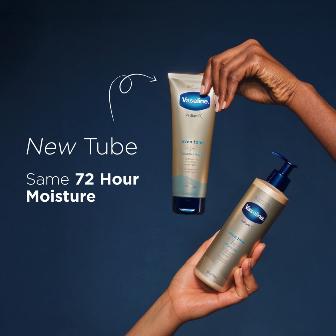 Vaseline Radiant X Moisturizing Silky Body Lotion Even Tone 1% Niacinamide, 7.5 oz