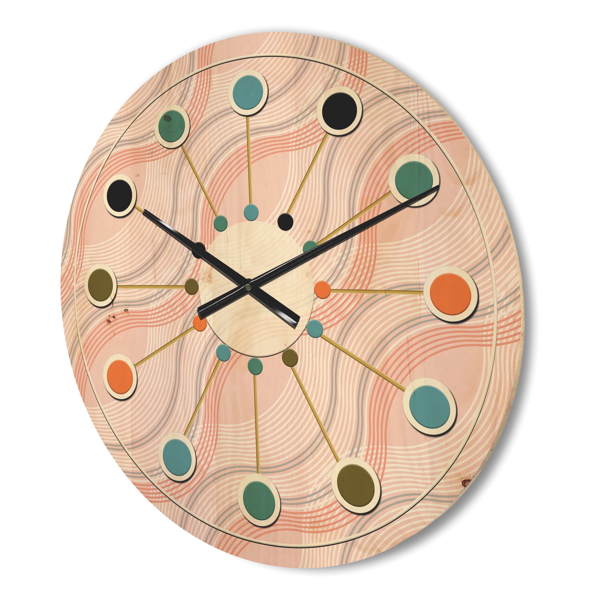 Designart 'Pink Elegant Pastel Waves Retro' Mid-Century Modern Wood Wall Clock