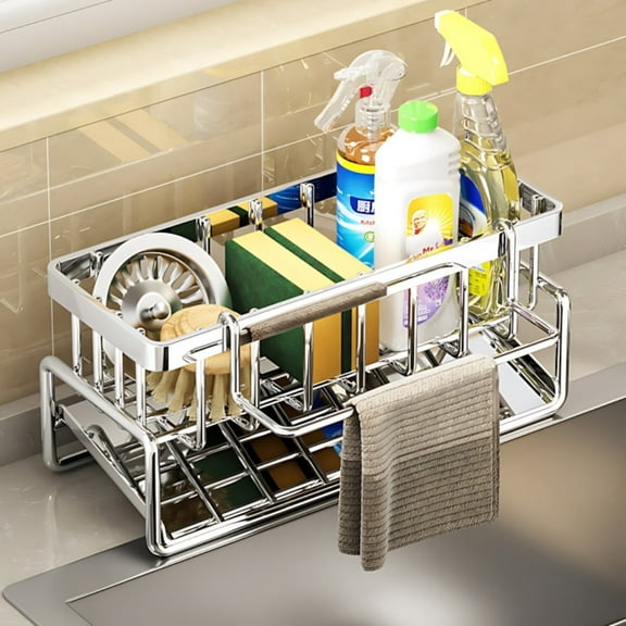 Over The Sink Dish Rack, 2-Layer Storage Organizer with Cutlery Caddy, Frees Up Counter Space, Drying Mat for Kitchen Sink Area