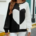 thumbnail image 2 of BVnarty Sweaters for Women Oversized Sweaters Knitting Fashion Dialy Warm Casual Pullover Sweater Color Block Heart Print Boat Neck Long Lantern Sleeve Black M, 2 of 8