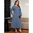 thumbnail image 6 of SHOWMALL Women's Plus Size Long Sleeve Maxi Dress with Pockets - Soft Casual Loose Floral Long Boho Dress, 6 of 7