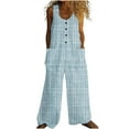 thumbnail image 2 of AUNVITO Women's Vintage Printed Summer Sleeveless Jumpsuit Round-Neck Button Pocket Casual Lightweight Romper, 2 of 7