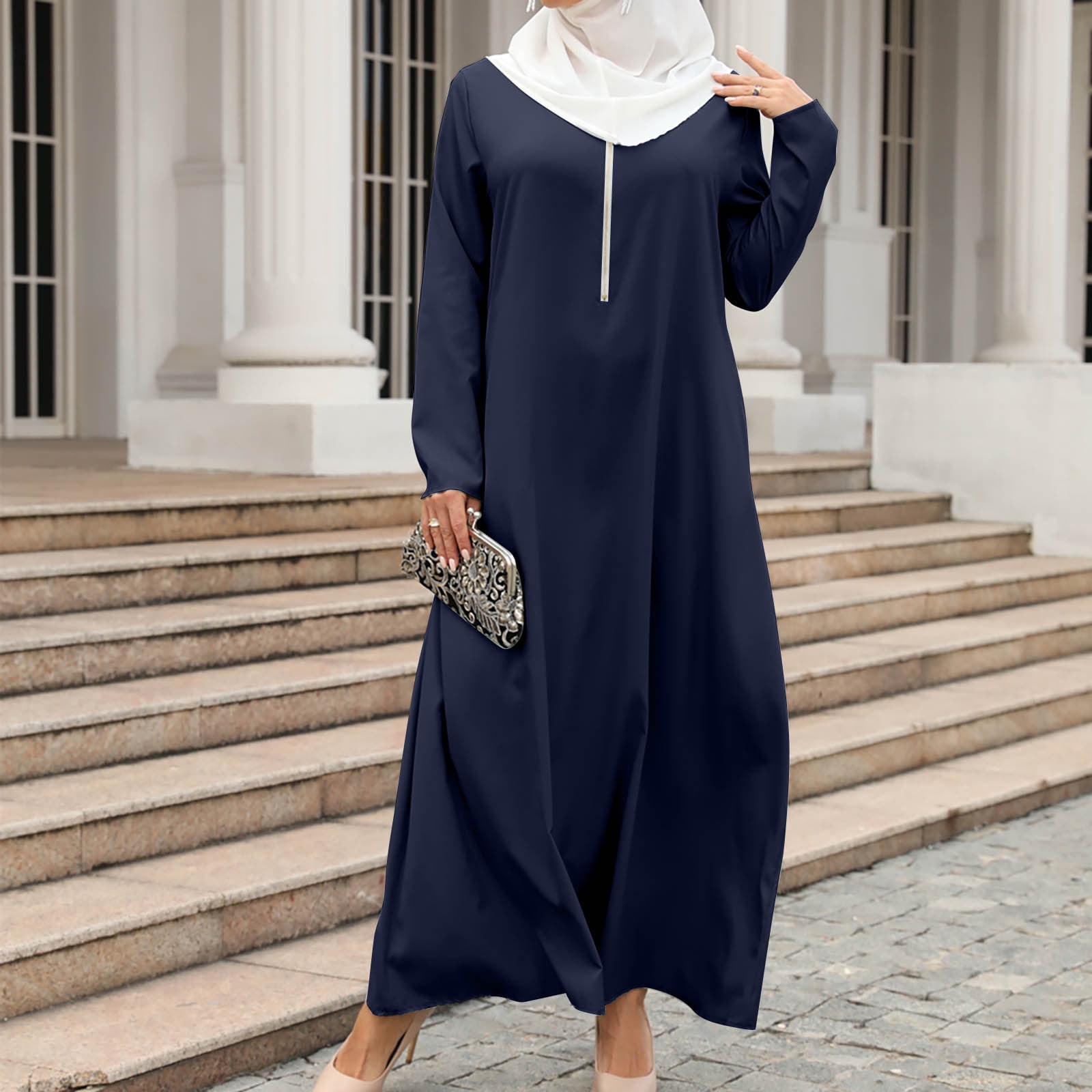 Blue summer dress with sleeves sales