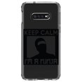 thumbnail image 1 of DistinctInk Clear Shockproof Hybrid Case for Samsung Galaxy S10e (5.8" Screen) - TPU Bumper Acrylic Back Tempered Glass Screen Protector - Keep Calm I'm a Ninja, 1 of 2