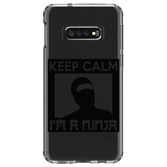 DistinctInk Clear Shockproof Hybrid Case for Samsung Galaxy S10e (5.8" Screen) - TPU Bumper Acrylic Back Tempered Glass Screen Protector - Keep Calm I'm a Ninja