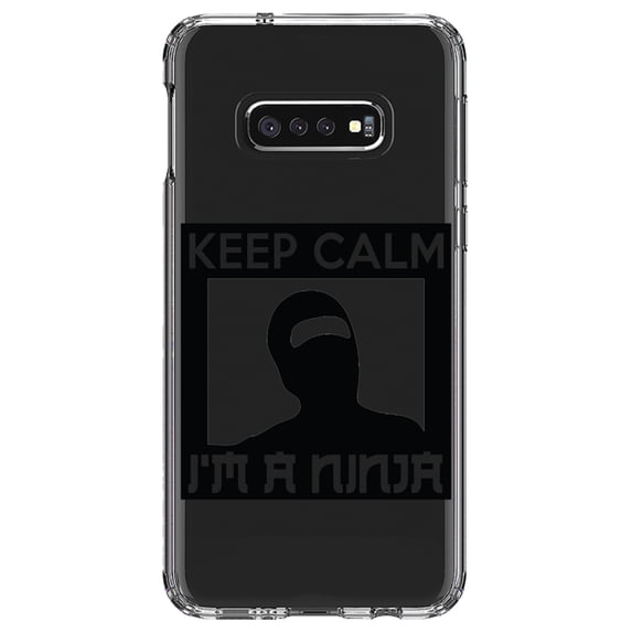 DistinctInk Clear Shockproof Hybrid Case for Samsung Galaxy S10e (5.8" Screen) - TPU Bumper Acrylic Back Tempered Glass Screen Protector - Keep Calm I'm a Ninja