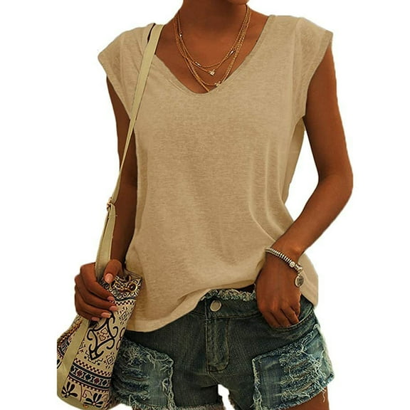 Aloohaidyvio Tank Tops for Women ,Womens Summer Cool V-Neck Solid Color Sleeveless Top Camisole Tank Top