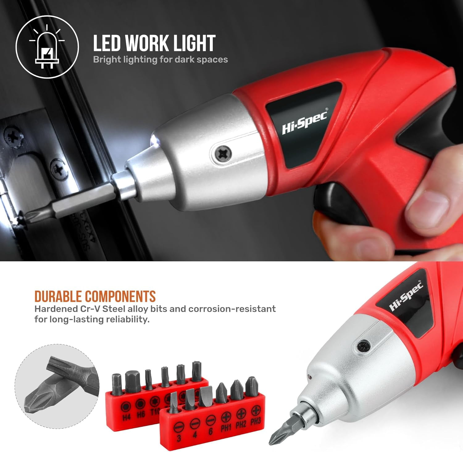 General 19pc 3.6V USB Small Power Screwdriver & Home DIY Tool Kit Set. Cordless & Rechargeable Electric Screwdriver and Compact Hand Tool Box Set,Red