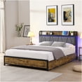 thumbnail image 3 of Full Size Bed Frame with Storage Headboard, USB Charging Ports, RGB LED Lighting, 4 Drawers, Sturdy Metal Platform, No Box Spring Needed, 3 of 10