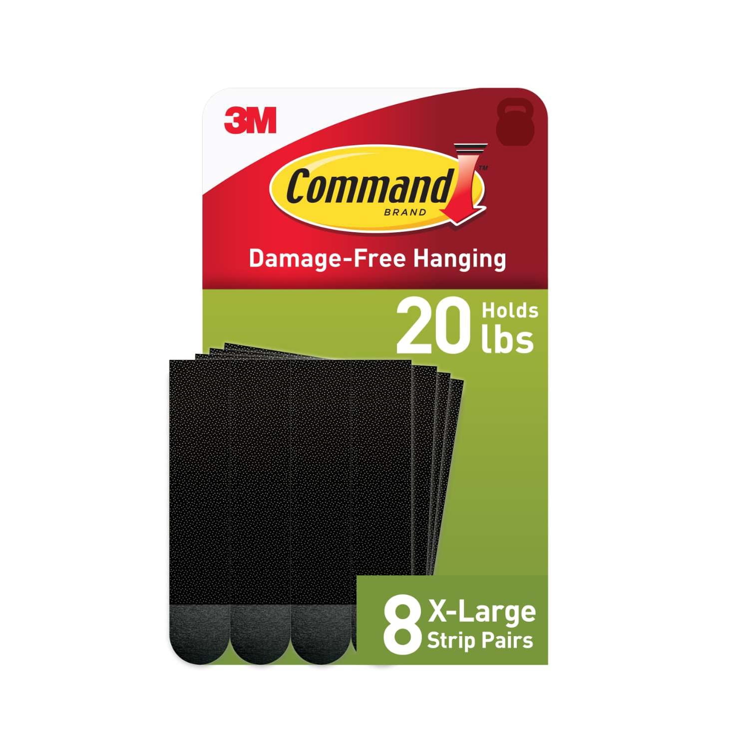 (3 pack) Command Heavy Duty Picture Hangers, Hold 20 lbs, Black, Damage-Free Hanging, 8 Pairs Adhesive Strips