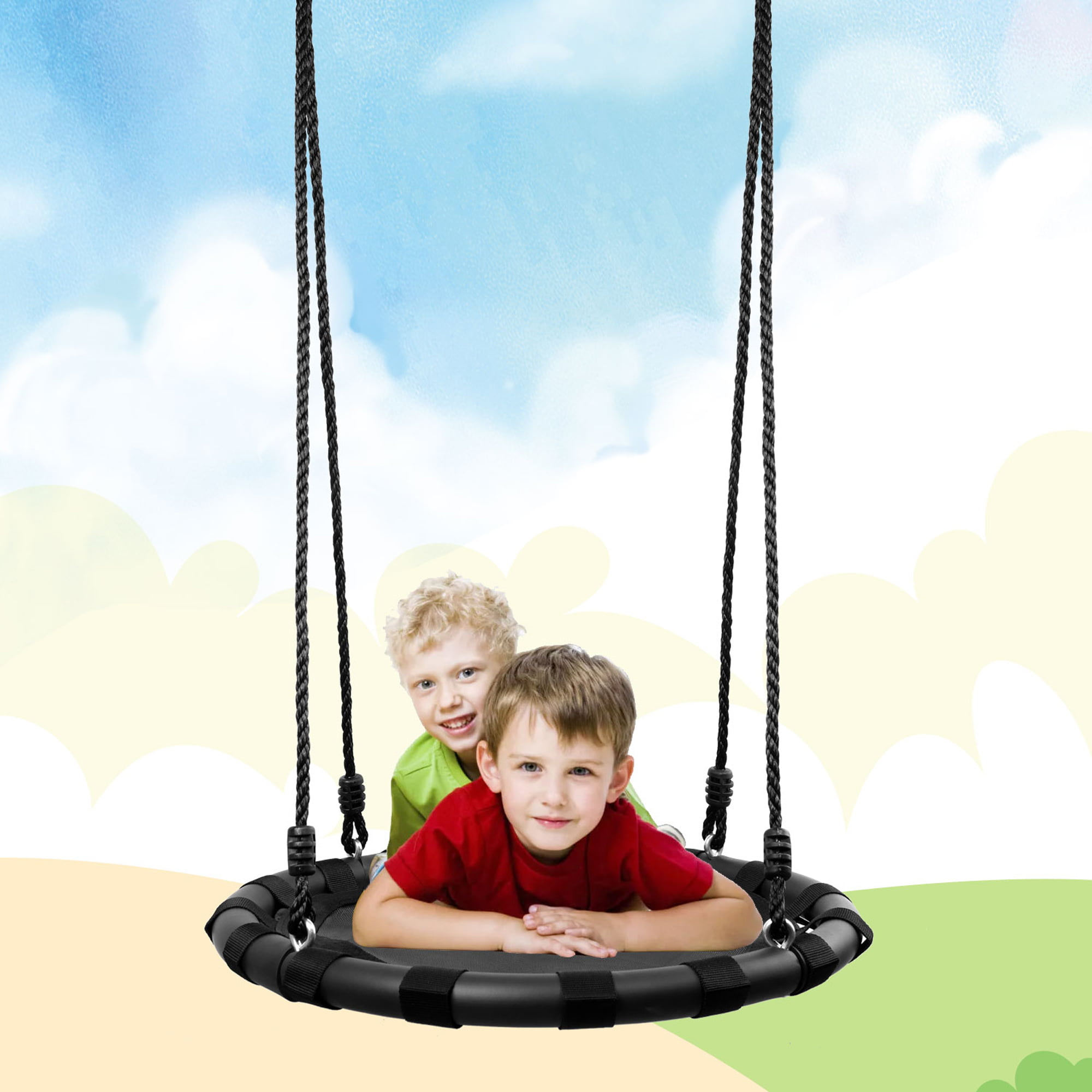 24” Tree Swing For Kids Round Swing Set with Adjustable Hanging Ropes for  Tree, Swing Set, Backyard, Playground, Playroom - Accessories Included 