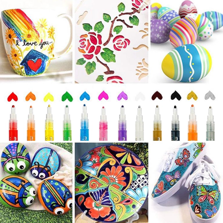 Acrylic Paint Pens Set - 12 Colors, 2mm Tip, For Rock Painting, Ceramic, Glass, Wood, Fabric & More
