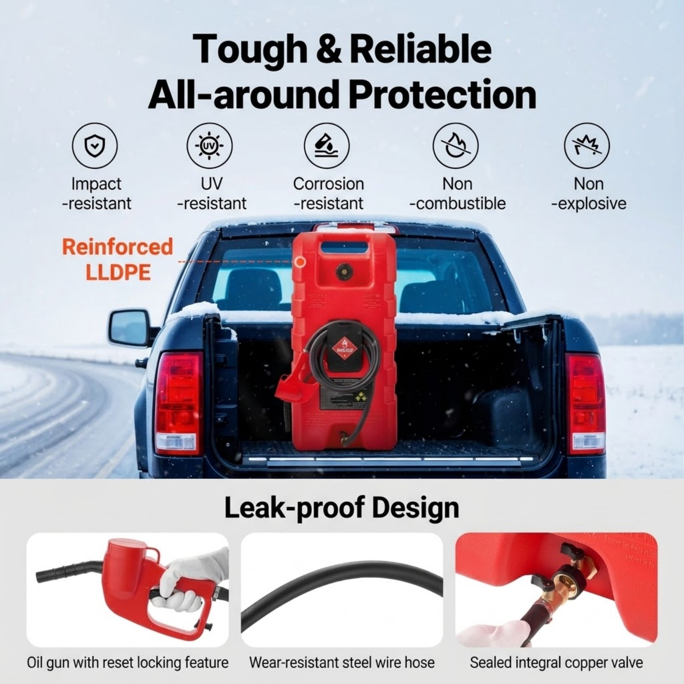 15 Gallon Fuel Caddy, Portable Gas Tank with Gravity & Hand Pump Modes, 10ft Hose and Wheels, Gasoline & Diesel Container for Boats and ATVs