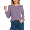 thumbnail image 4 of Gfyviroh Women's Casual Tops Lightweight Slim Long Sleeve Button Tshirts Solid Color Crewneck Pullover Tops, 4 of 9