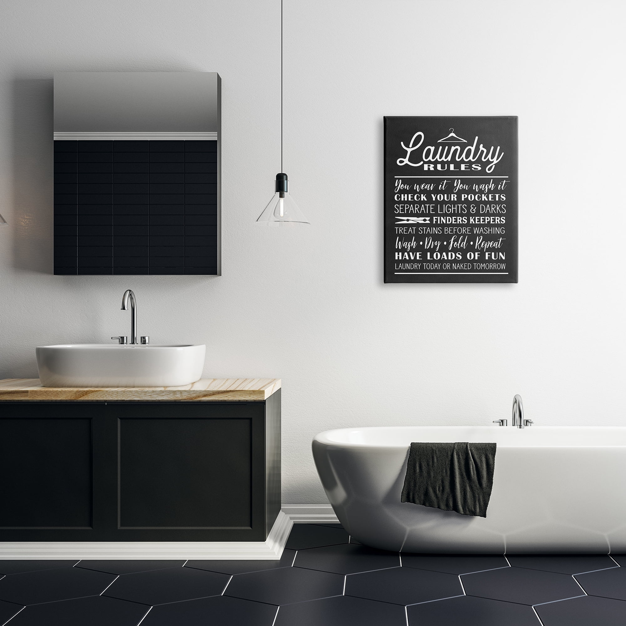 Stupell Industries Laundry Room Rules Hanger Clothespin Icons Black White, 24 x 30, Designed by Lettered and Lined