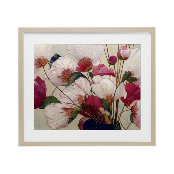 Stupell Industries Bohemian Lush Haiku Pink & White Flowers Birch Framed Print Under Glass, 16 x 13, by Annabelle Hall