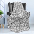 thumbnail image 4 of Leaves Soft Flannel Fleece Throw Blanket, Abstract Foliage Pattern with Scales Lines Design Doodle Style Illustration, Cozy Plush for Indoor and Outdoor Use, 60" x 80", Grey Black White, by Ambesonne, 4 of 5