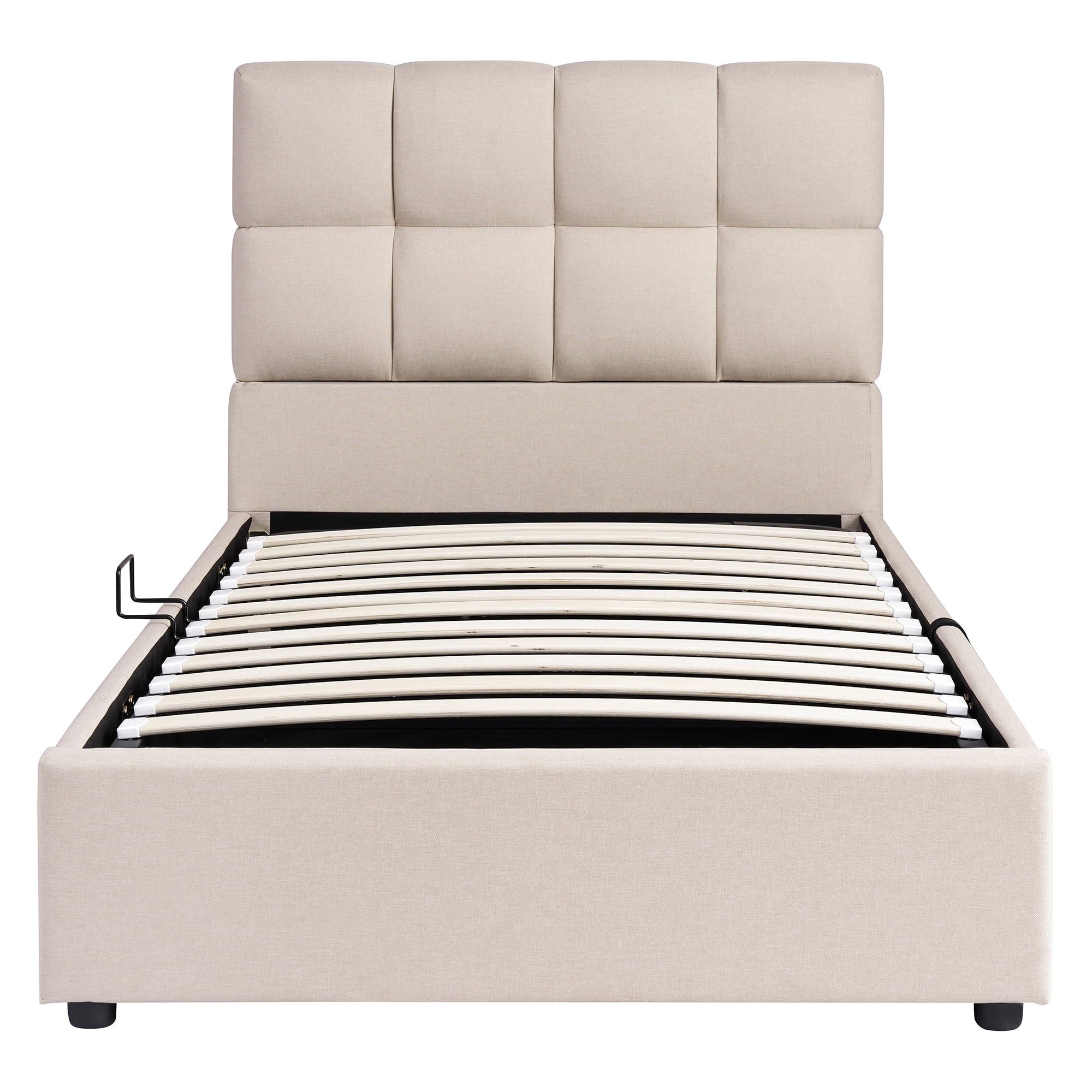 Twin Size Upholstered Platform Bed with Underbed Hydraulic Storage System